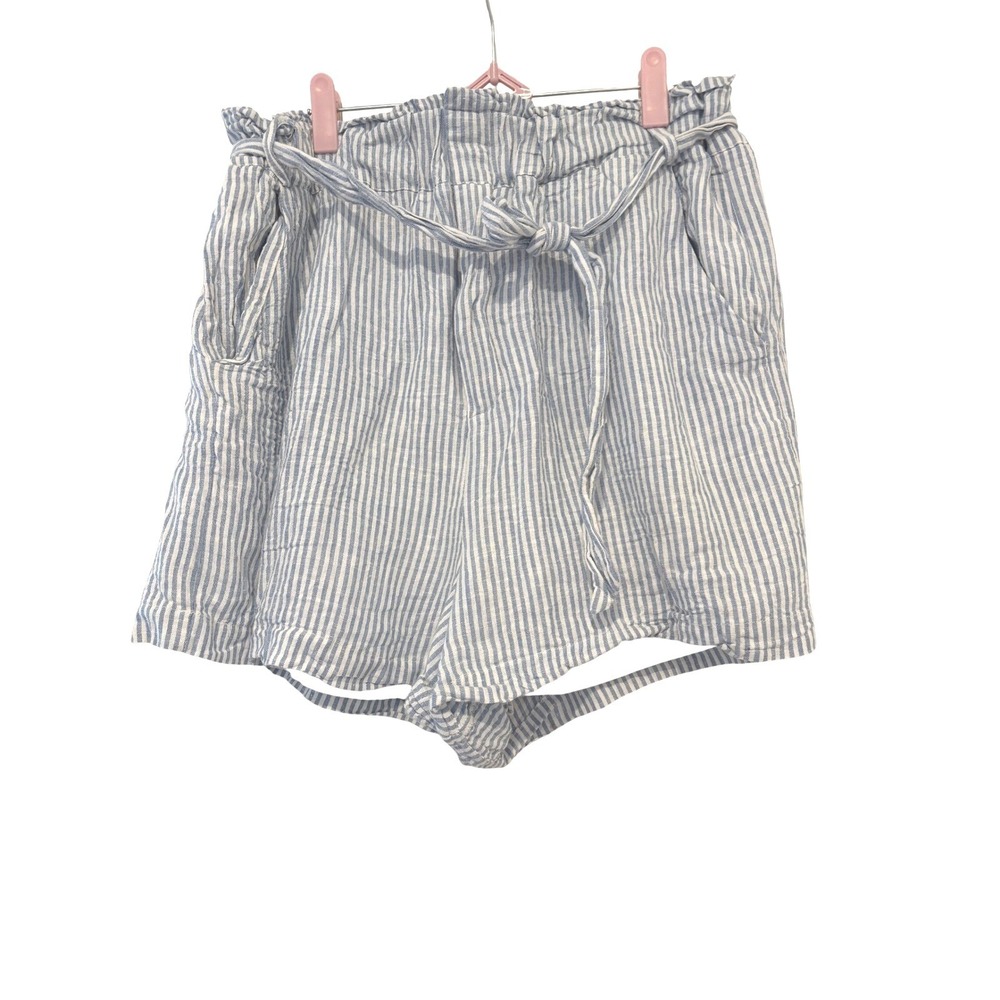 Draper James sz L linen blend paper bag waist shorts blue/white stripe coastal I - Picture 2 of 3